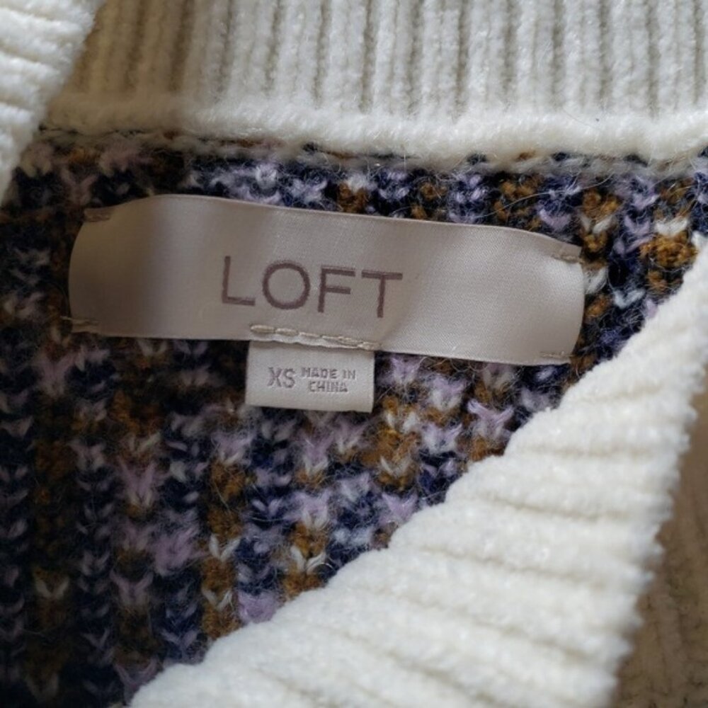 Loft Womens Knit Painterly Floral Pullover Sweater Size XS Boat Neck Boho Garden - Picture 6 of 7